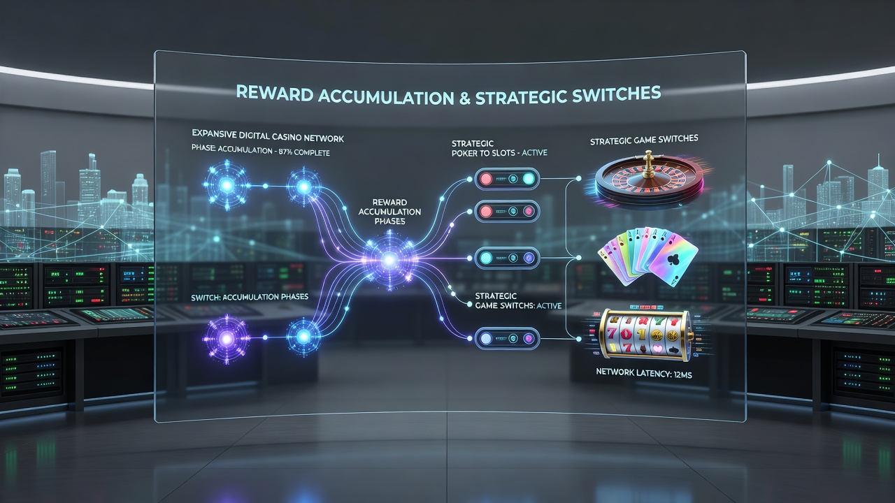 Analytics dashboard displaying player movement between game types during different reward phases in an online casino network