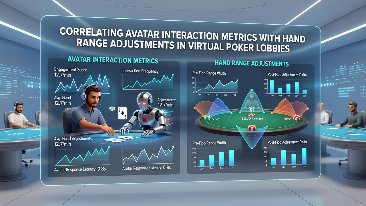 Data visualization charts displaying correlations between avatar emotes and hand range adjustments in multi-time-zone poker environments