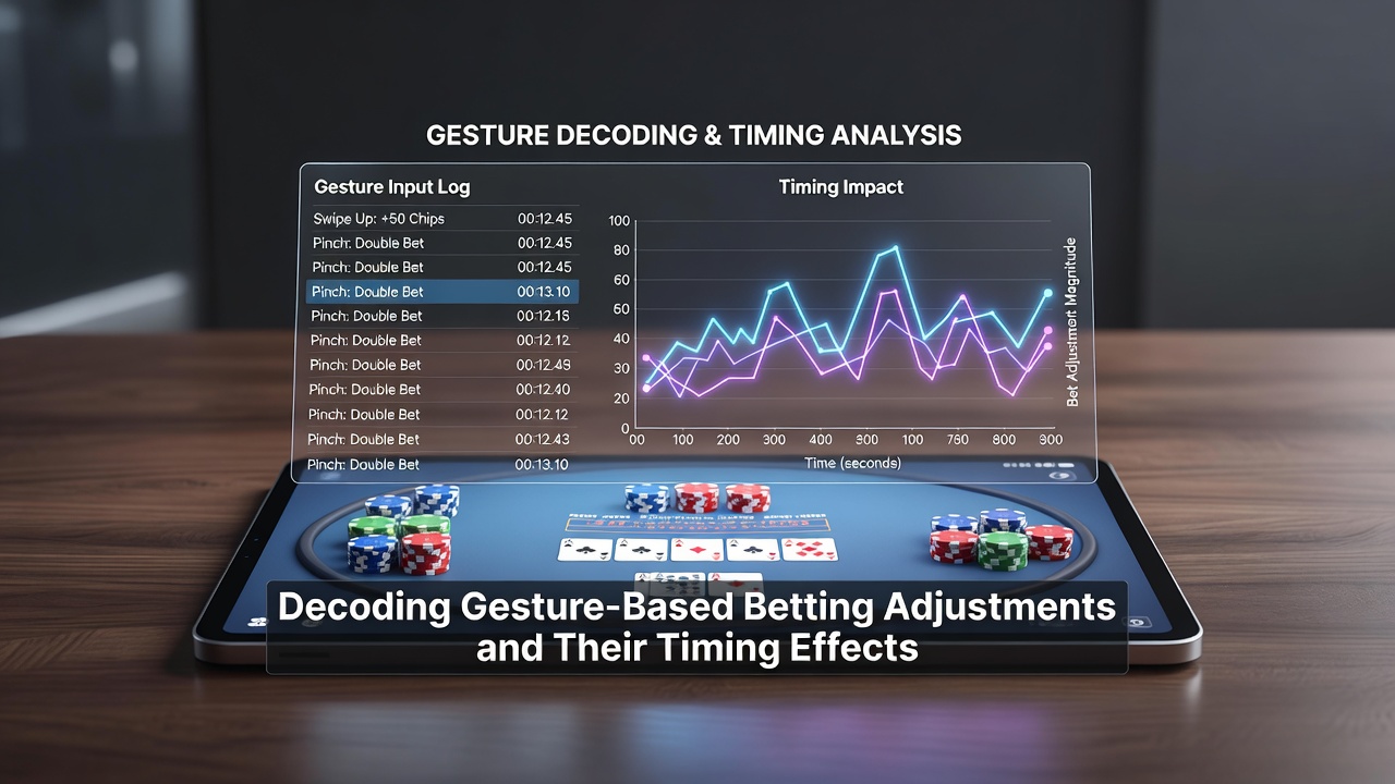 Close-up view of timing metrics overlaid on a gesture-enabled mobile blackjack table