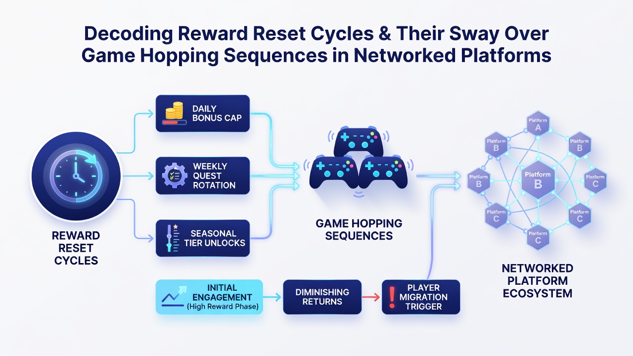 Analytics dashboard displaying player movement patterns between game categories around reward reset times