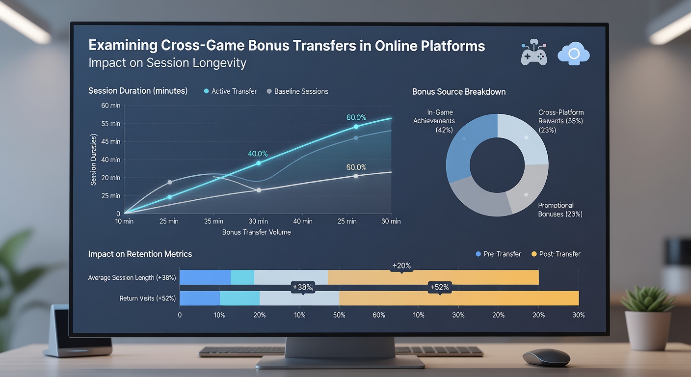 Analytics dashboard displaying session duration graphs and bonus transfer frequency metrics from an online gaming platform