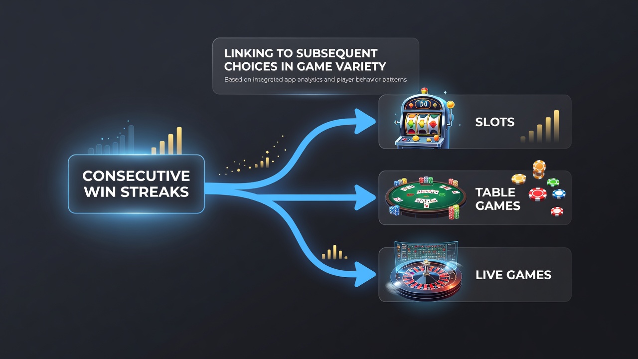 Analytics chart displaying player movement between game categories following win streaks in casino applications