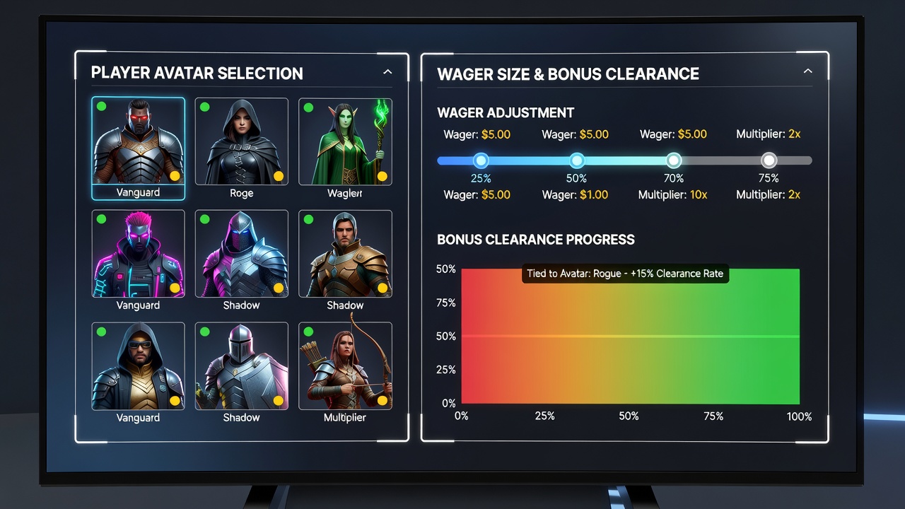 Analytics dashboard showing correlations between avatar choices and wager adjustments in bonus periods