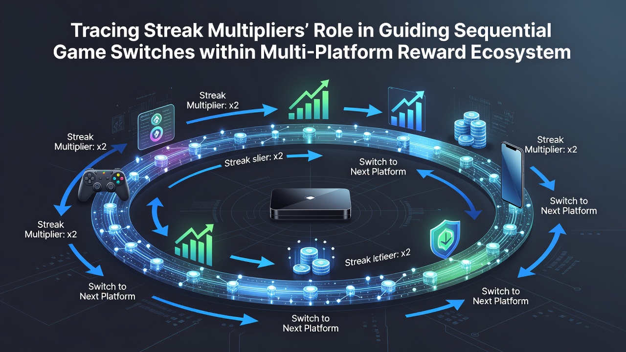 Screenshot of a multi-platform casino interface displaying active streak multiplier status and game switch prompts